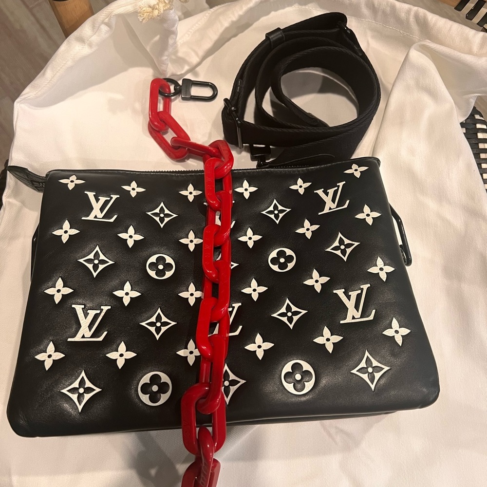 Louis Vuitton Coussin PM Black White with Red Resin strap. Unique